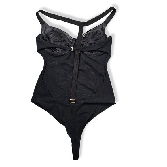 Noe Undergarments Size Small Black Silk Mesh Underwire Bodysuit - Picture 2 of 9